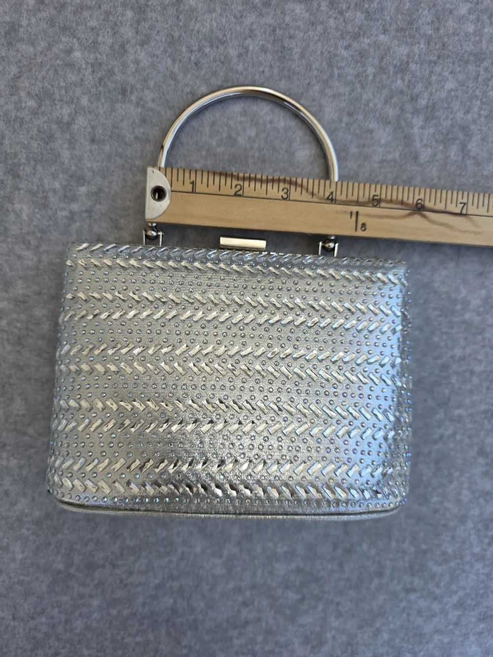 Silver Metallic Structured Top-Handle Evening Bag
